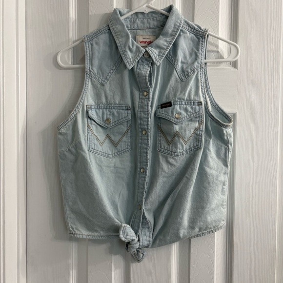 Wrangler Women’s Tie Front Sleeveless Western Shirt SZ Small - Picture 2 of 10